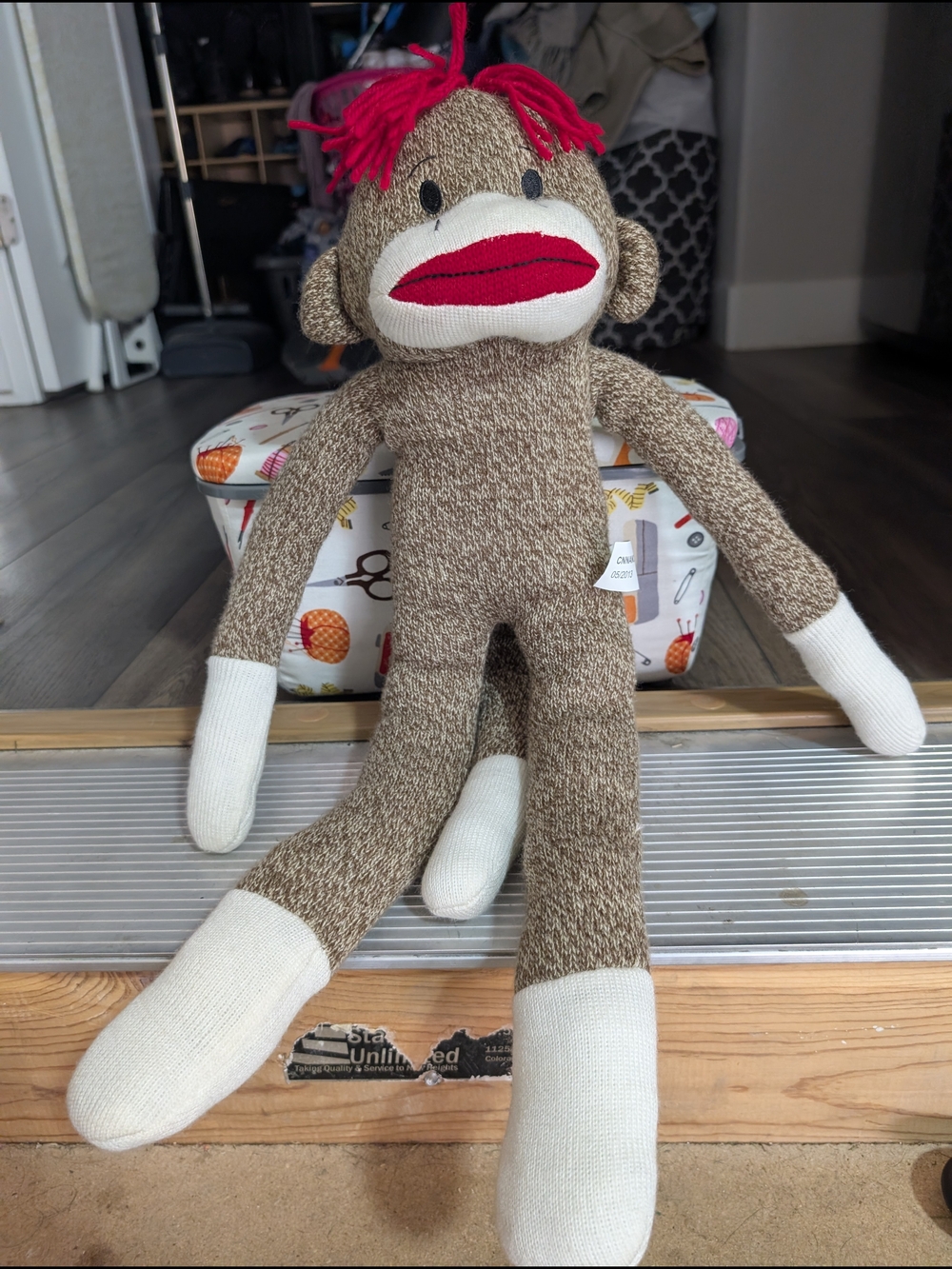 Vintage Handmade Sock Monkey Plush with Red Hair Stuffed Animal Toy Nostalgia